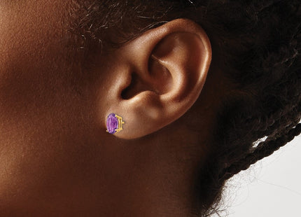 14K gold amethyst oval earrings, another view