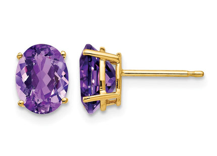 14K gold amethyst oval earrings