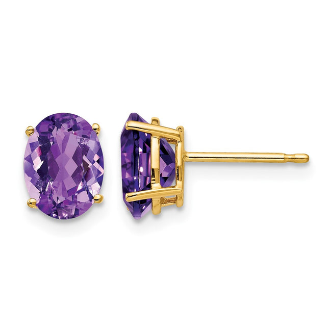 14k Oval Amethyst Earrings, 8 x 6mm