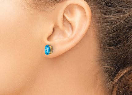 14k Oval Blue Topaz Checker Earrings (Style XE88BC)