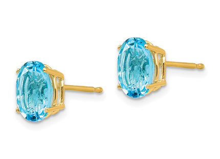 14K gold blue topaz oval earrings, alternate view