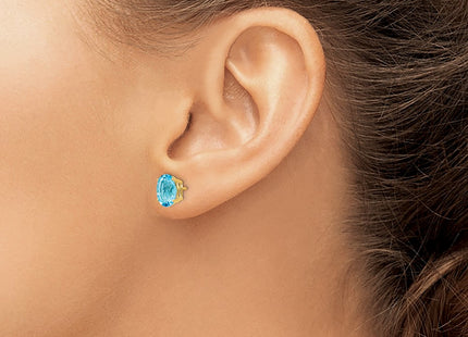 14K gold blue topaz oval earrings, another view