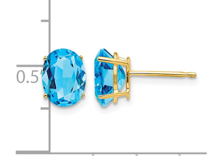 14K gold blue topaz oval earrings, further view