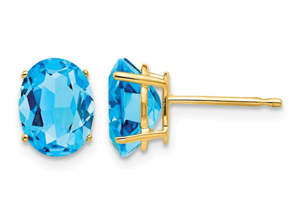 14K gold blue topaz oval earrings