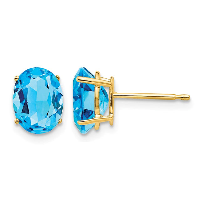 14k Oval Blue Topaz Earrings, 8 x 6mm