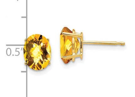 14k Oval Citrine Checker Earrings (Style XE88CC)