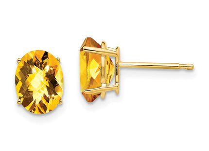 14k Oval Citrine Checker Earrings (Style XE88CC)