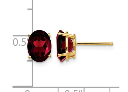 14K gold garnet oval earrings, further view
