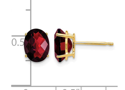 14K gold garnet oval earrings, further view