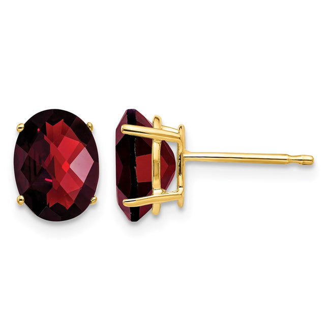 14k Oval Garnet Checker Earrings, 8 x 6mm
