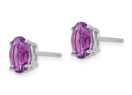 14K white gold amethyst oval earrings, alternate view