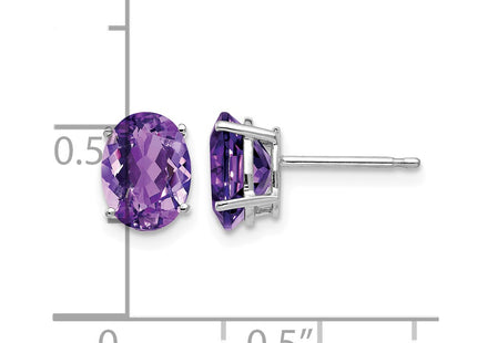 14K white gold amethyst oval earrings, further view