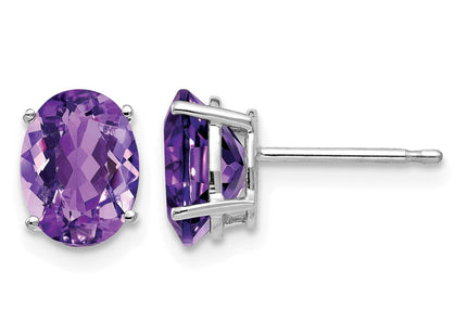 14K white gold amethyst oval earrings