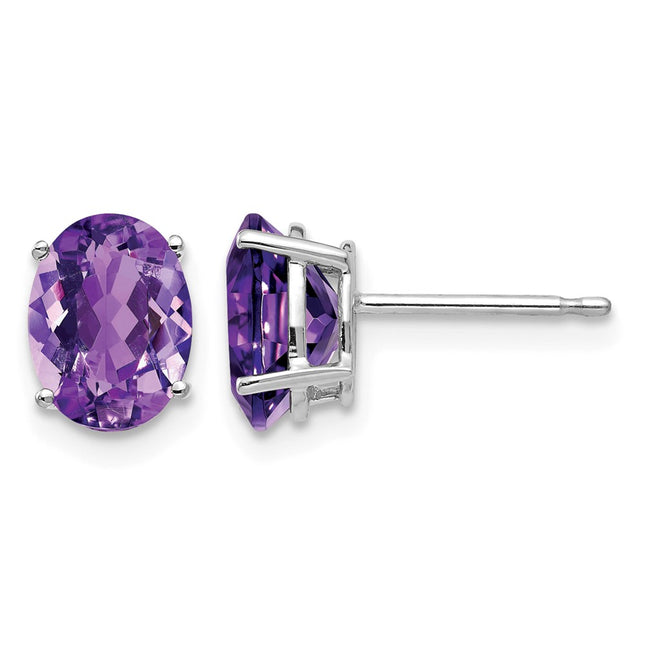 14k White Gold Oval Amethyst Earrings, 8 x 6mm
