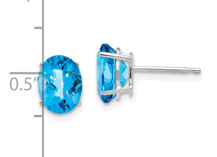 14k White Gold Oval Blue Topaz Checker Earrings (Style XE88WBC)