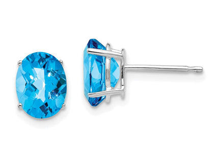 14k White Gold Oval Blue Topaz Checker Earrings (Style XE88WBC)