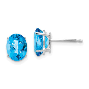 14k White Gold Oval Blue Topaz Checker Earrings (Style XE88WBC)