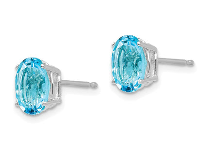 14K white gold blue topaz oval earrings, alternate view
