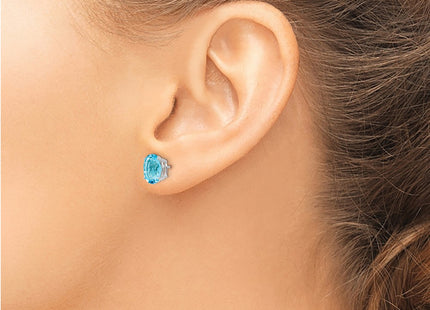 14K white gold blue topaz oval earrings, another view