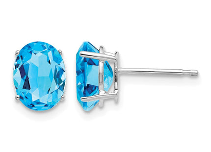 14K white gold blue topaz oval earrings