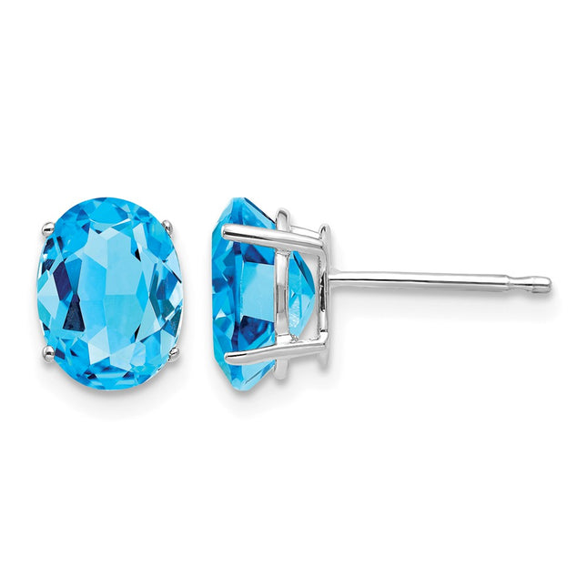 14k White Gold Oval Blue Topaz Earrings, 8 x 6mm