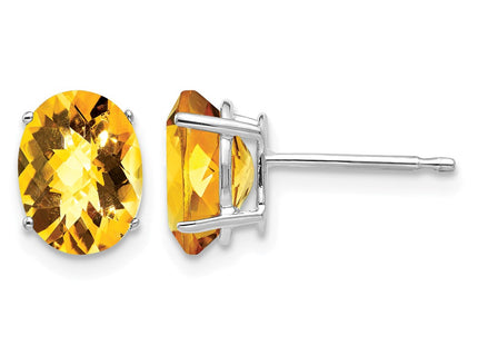 14K white gold citrine oval earrings