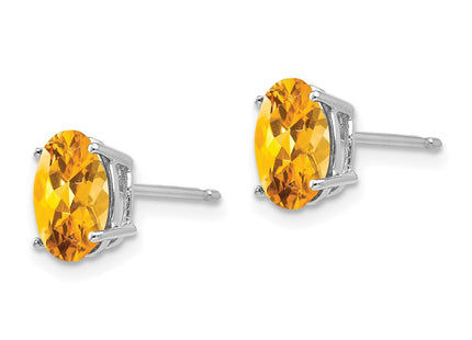 14K white gold citrine oval earrings, alternate view