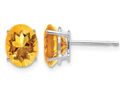14K white gold citrine oval earrings