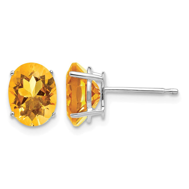 14k White Gold Oval Citrine Earrings, 8 x 6mm