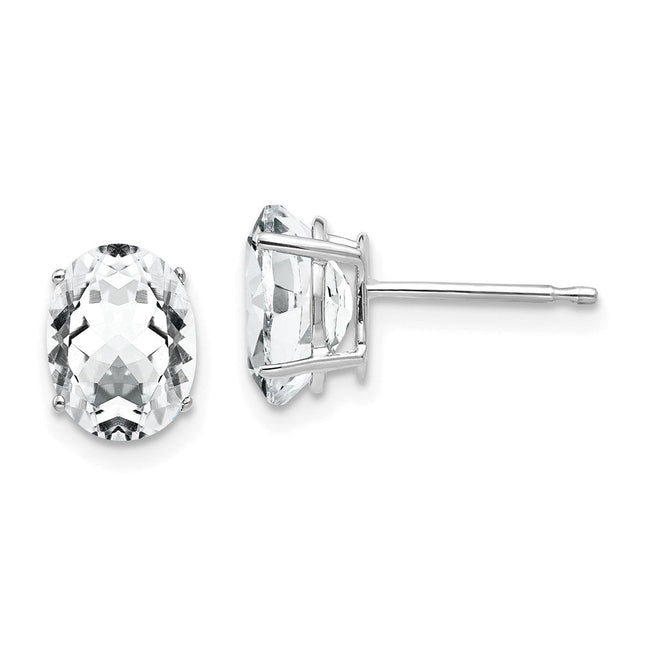 14k White Gold Oval Cubic Zirconia Earrings, 9 x 6mm