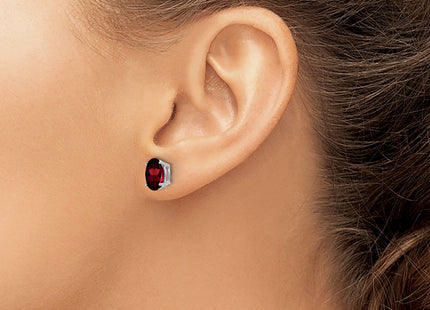 14K white gold garnet oval earrings, another view