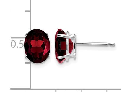 14K white gold garnet oval earrings, further view
