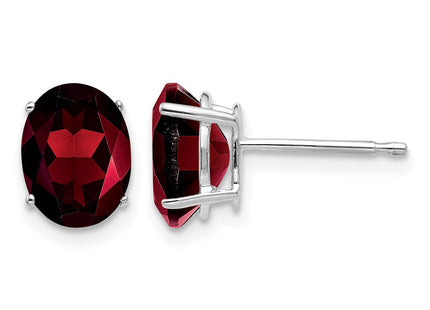 14K white gold garnet oval earrings