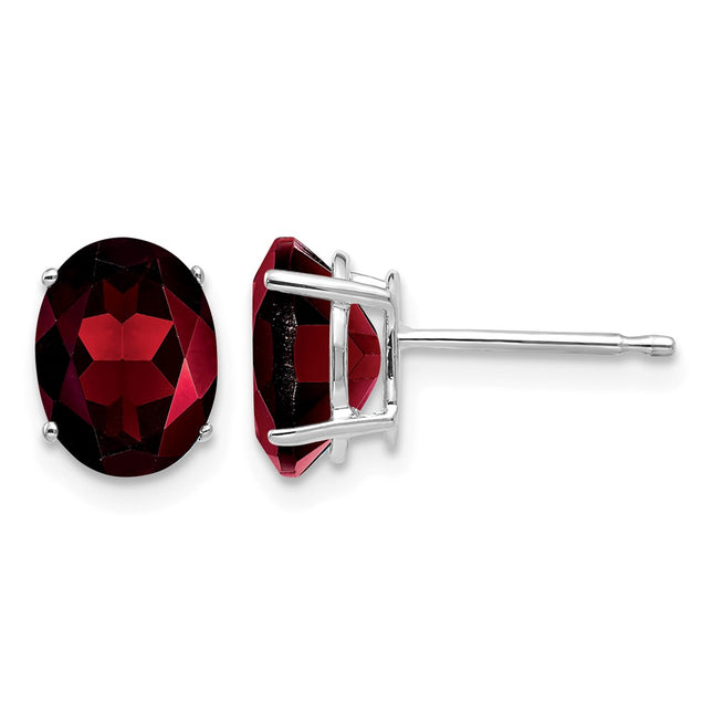 14k White Gold Oval Garnet Earrings, 8 x 6mm