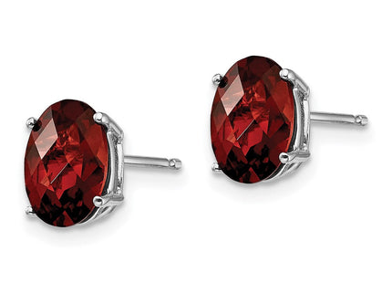 14k White Gold Oval Garnet Checker Earrings (Style XE88WGC)
