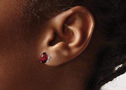 14k White Gold Oval Garnet Checker Earrings (Style XE88WGC)