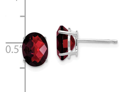 14k White Gold Oval Garnet Checker Earrings (Style XE88WGC)