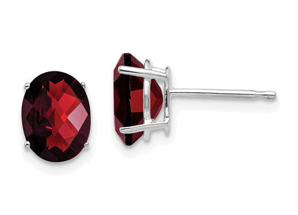 14k White Gold Oval Garnet Checker Earrings (Style XE88WGC)