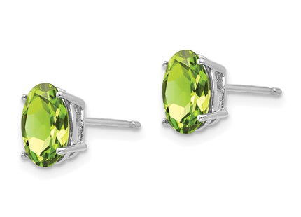 14K white gold peridot oval earrings, alternate view