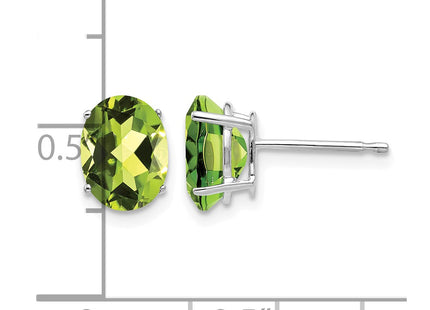 14K white gold peridot oval earrings, further view