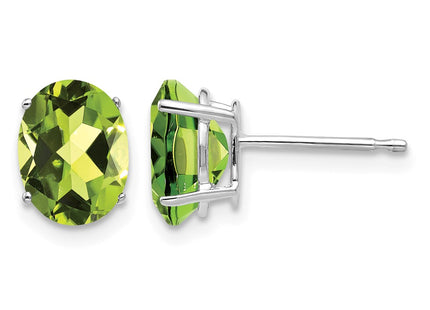 14K white gold peridot oval earrings