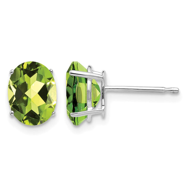 14k White Gold Oval Peridot Earrings, 8 x 6mm
