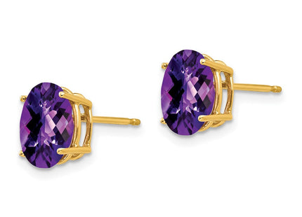 14k Oval Amethyst Checker Earrings (Style XE89AC)