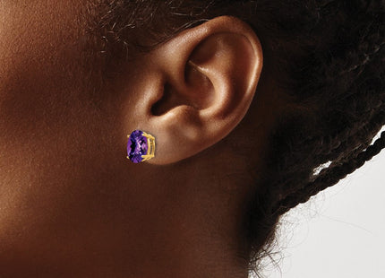 14k Oval Amethyst Checker Earrings (Style XE89AC)
