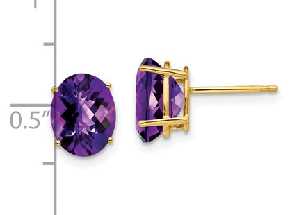 14k Oval Amethyst Checker Earrings (Style XE89AC)
