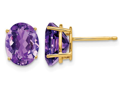 14K gold amethyst oval earrings