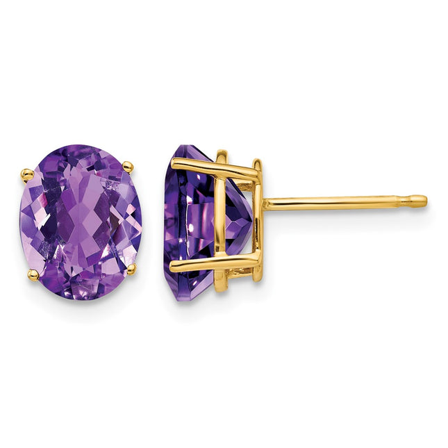 14k Oval Amethyst Earrings, 9 x 7mm