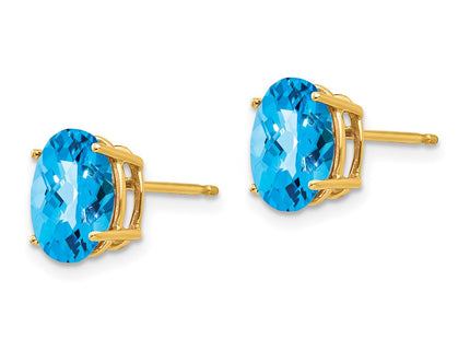 14K gold blue topaz oval earrings, alternate view