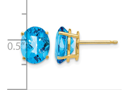 14K gold blue topaz oval earrings, further view