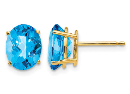 14K gold blue topaz oval earrings